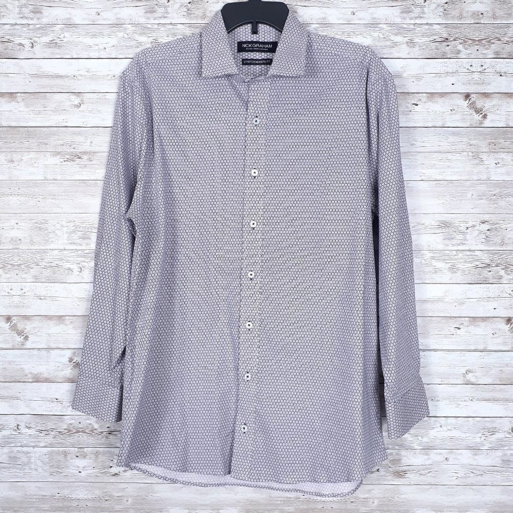 Nick Graham Mens Button Up Shirt Sz 16 Stretch Modern Fit 492